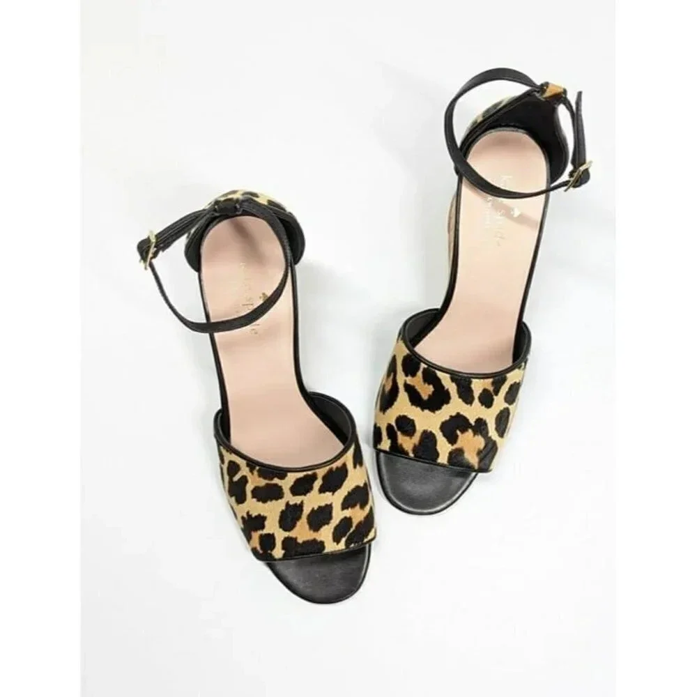 Kate Spade Women's Lonnie Leopard Calf Hair Wedge Sandals Size 9 M (MSRP $198)